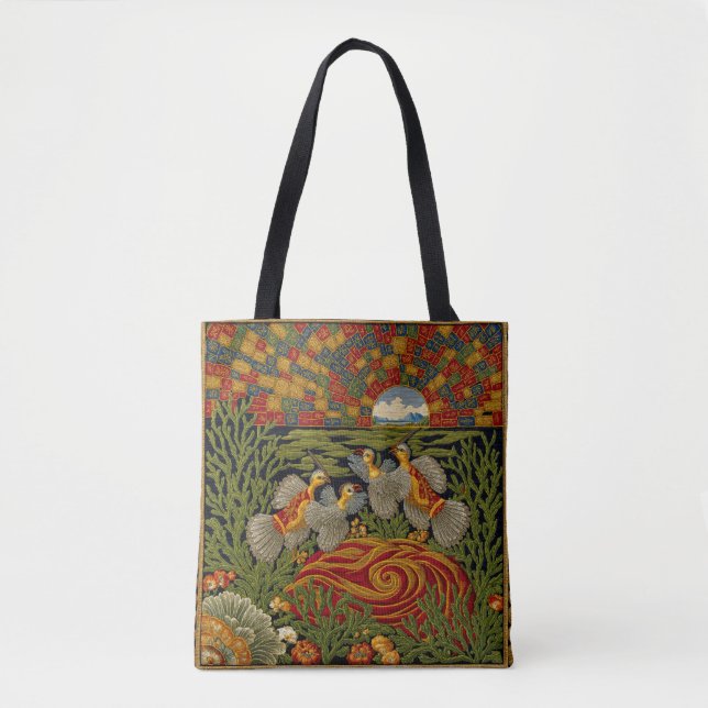 Retro-Stil grüner Teppich Exotische Vögel Tasche (Vorderseite)