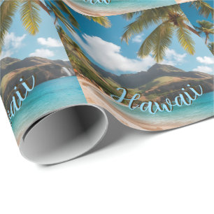 Retro-Stil Hawaianische Blaue Meerespalmen Himmel Geschenkpapier