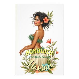Retro-Stil Hawaii Reise Honolulu Hula-Mädchen Fotodruck