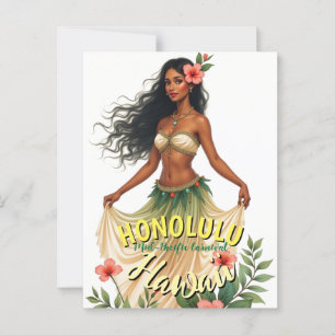 Retro-Stil Hawaii Reise Honolulu Hula-Mädchen Postkarte