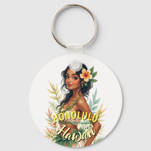 Retro-Stil Hawaii Reise Honolulu Hula-Mädchen Schlüsselanhänger