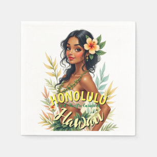 Retro-Stil Hawaii Reise Honolulu Hula-Mädchen Serviette