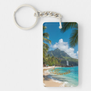 Retro-Stil Hawaiian Blaue Meerespalmen Himmel Reis Schlüsselanhänger