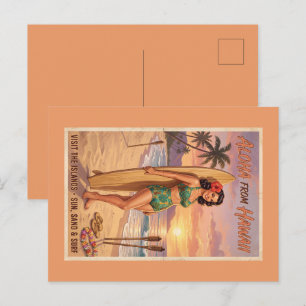 Retro-Stil Hawaiianische Frau Pin Up Feiertagspostkarte