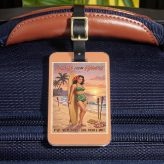 Retro-Stil Hawaiianische Frau Pin Up | Personalisi Gepäckanhänger