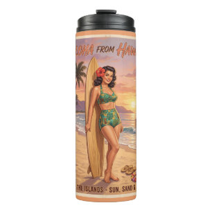 Retro-Stil Hawaiianische Frau Pin Up Thermosbecher