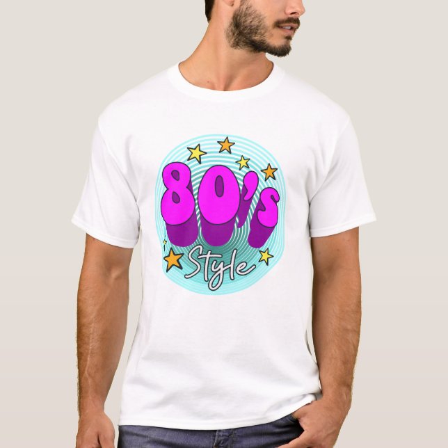 Retro-Stil im 80er, helle Neonfarben T-Shirt (Vorderseite)