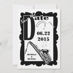 Retro-Stil Jazz Save-the-Date Schwarz-Weiß 2 Einladung