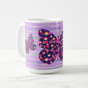 Retro-Stil Lila Schmetterling Blumen Tasse
