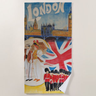 Retro-Stil London England Aquarellkunst Strandtuch