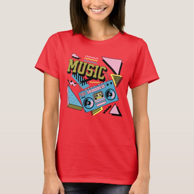 Retro-Stil Musik Boombox-Design T-Shirt (Vorderseite)
