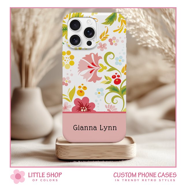 Retro-Stil Pink Florales Monogramm Case-Mate iPhone Hülle (Von Creator hochgeladen)