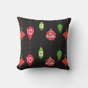 Retro-Stil rote grüne Ornamente Weihnachten Kissen