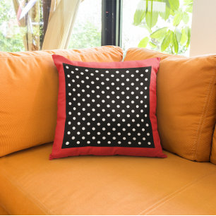 Retro-Stil roter Rand Schwarz-Weiß-Polka-Punkte Kissen