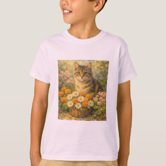 Retro-Stil Süßes Kätzchen im Blumengarten T-Shirt