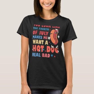 Retro Stil U wie 4. Juli Hot Dog Outfi T-Shirt