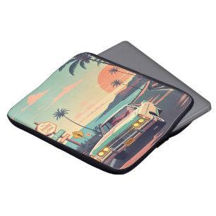 Retro-Stil Vintage Auto auf Strandpromenade Laptopschutzhülle