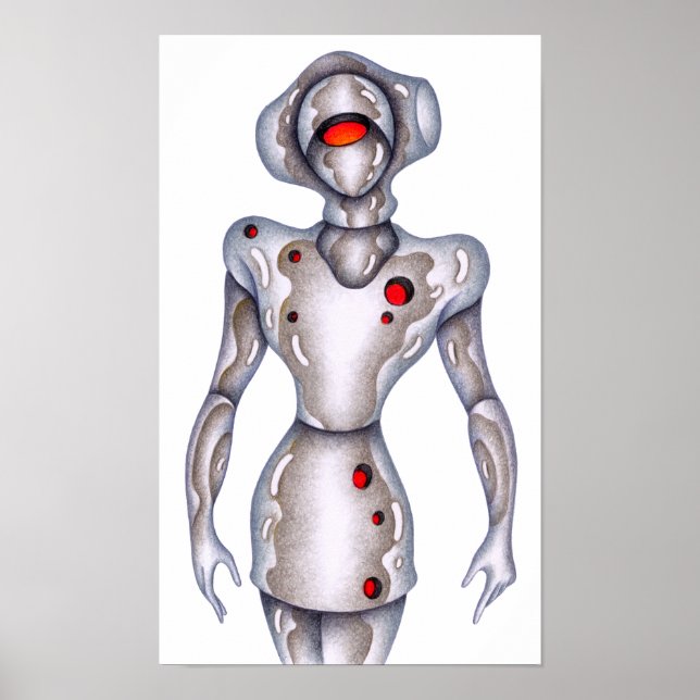 Retro-stiliger humanoide Roboter. Poster (Vorne)