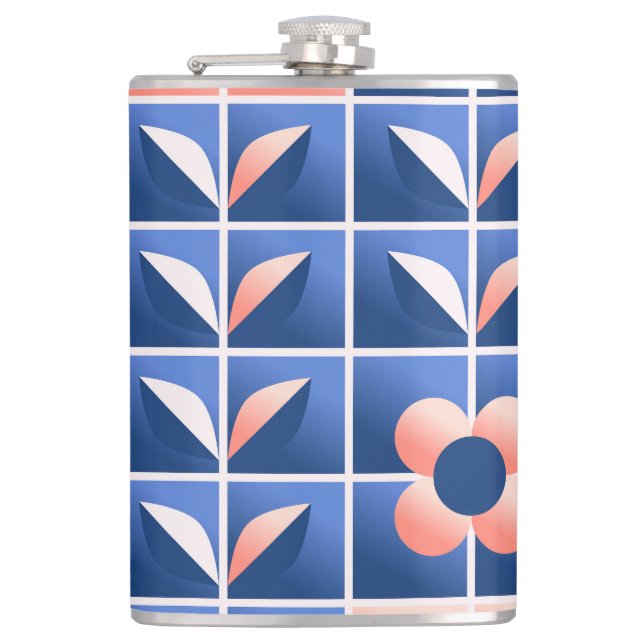 Retro stilisierte Blume: Mosaikmuster. Flachmann (Vorderseite)