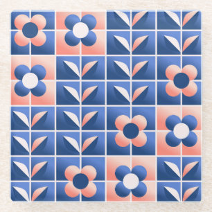 Retro stilisierte Blume: Mosaikmuster. Glasuntersetzer