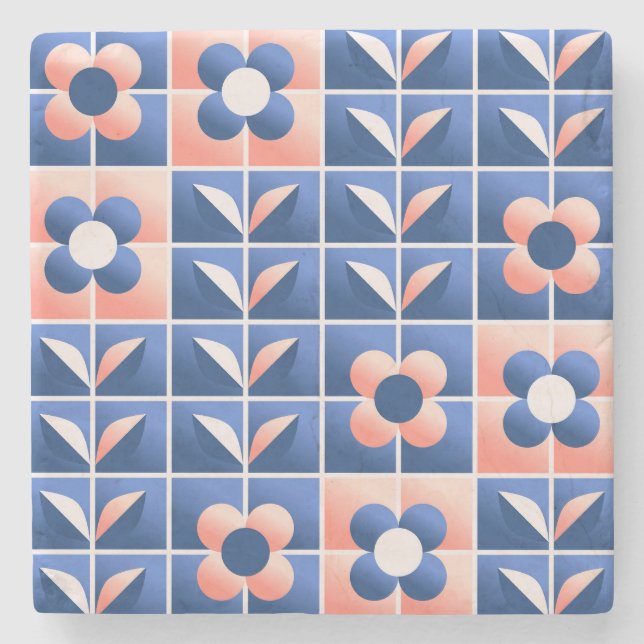 Retro stilisierte Blume: Mosaikmuster. Steinuntersetzer (Vorderseite)