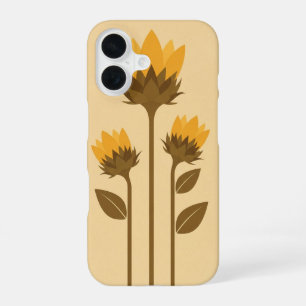 Retro stilisierte Sonnenblumensprossen iPhone 16 Hülle