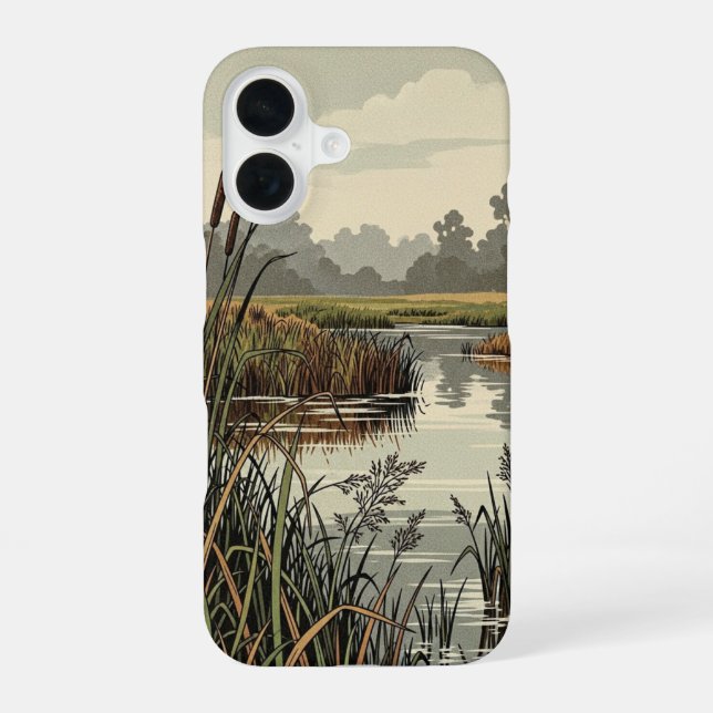 Retro Stiller Sumpf iPhone 16 Hülle (Rückseite)