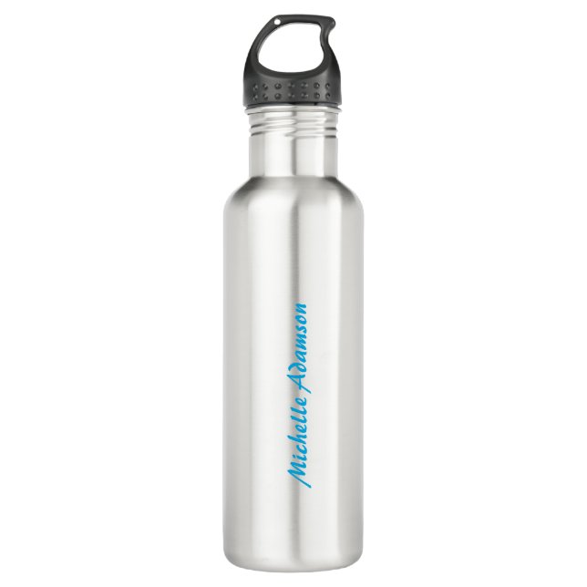 Retro Stilvoll Elegant Schlicht Sky Blue White Edelstahlflasche (Vorderseite)