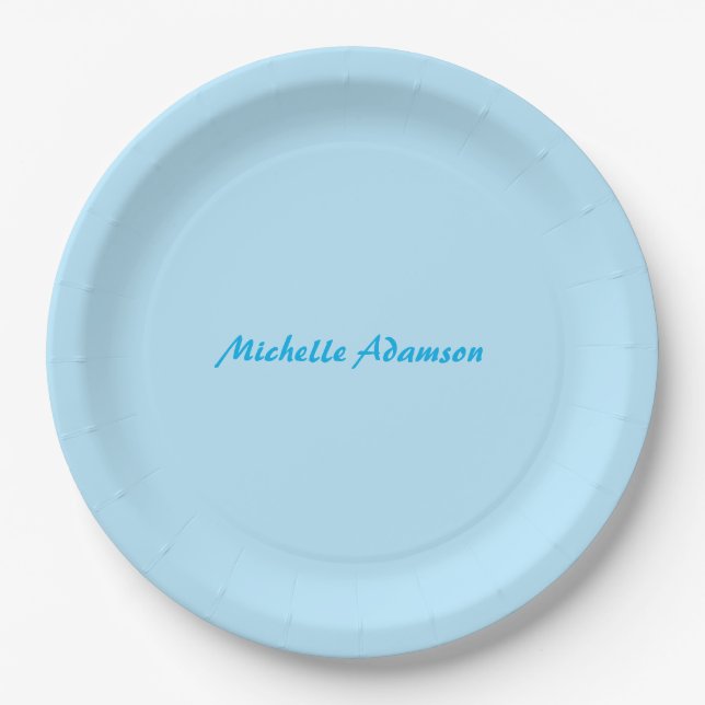 Retro Stilvoll Elegant Schlicht Sky Blue White Pappteller (Vorderseite)