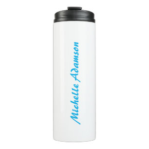 Retro Stilvoll Elegant Schlicht Sky Blue White Thermosbecher