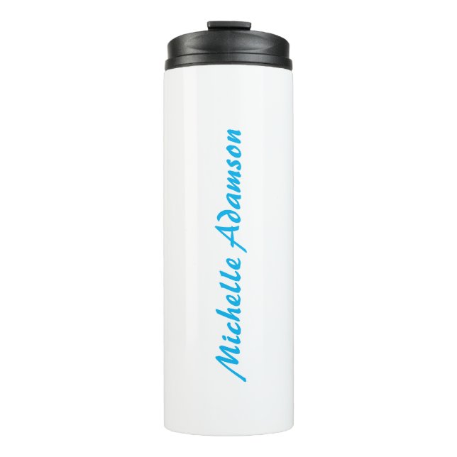 Retro Stilvoll Elegant Schlicht Sky Blue White Thermosbecher (Vorderseite)
