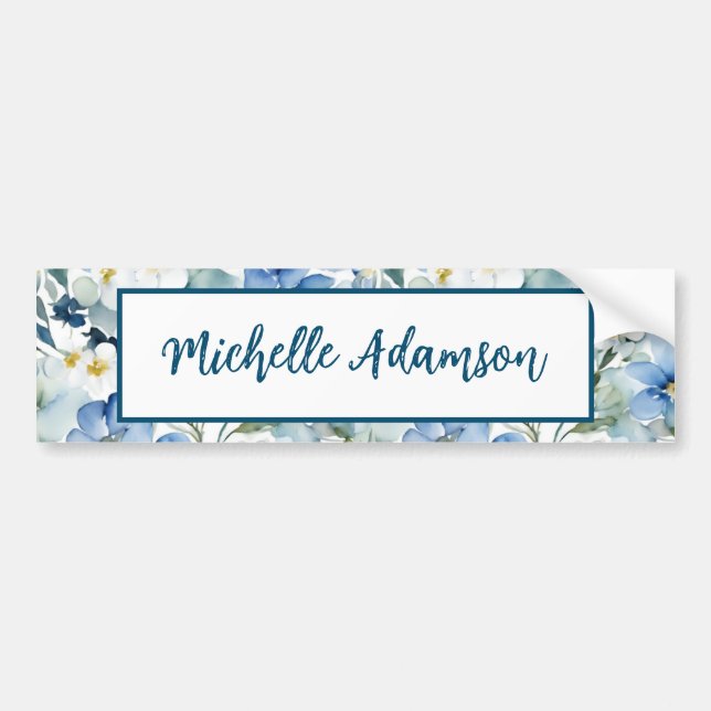 Retro Stilvolle Elegante Schlicht Blue White Blume Autoaufkleber (Vorne)