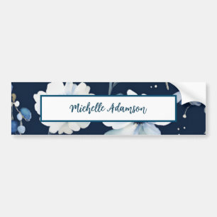 Retro Stilvolle Elegante Schlicht Blue White Blume Autoaufkleber