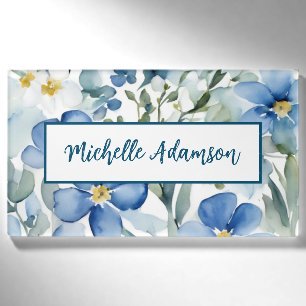Retro Stilvolle Elegante Schlicht Blue White Blume Namenschild