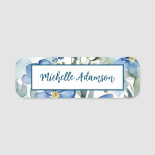 Retro Stilvolle Elegante Schlicht Blue White Blume Namensschild