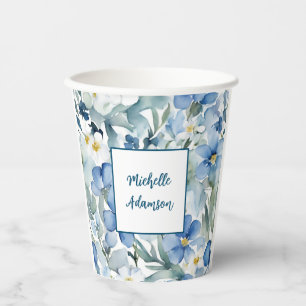 Retro Stilvolle Elegante Schlicht Blue White Blume Pappbecher