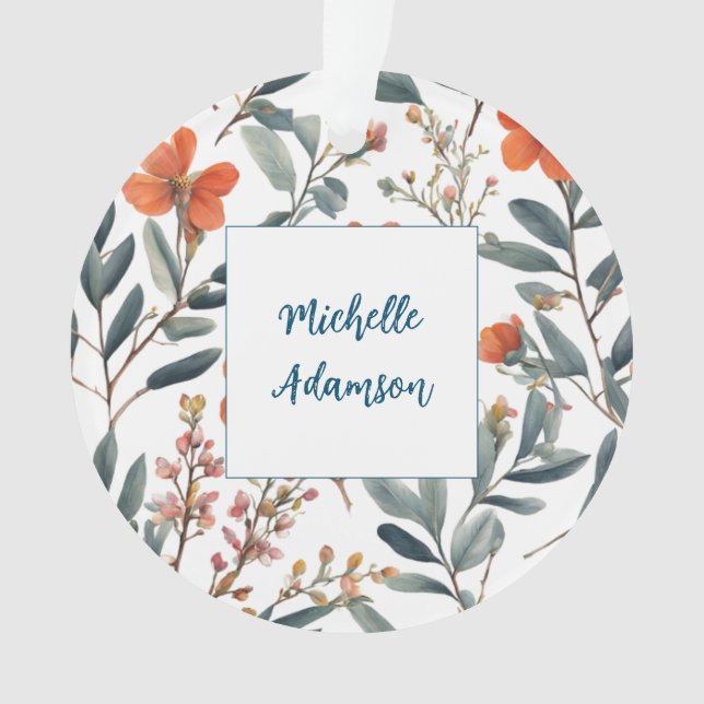 Retro Stilvolle Elegante Schlichte Blume Ihr Name Ornament (Vorderseite)