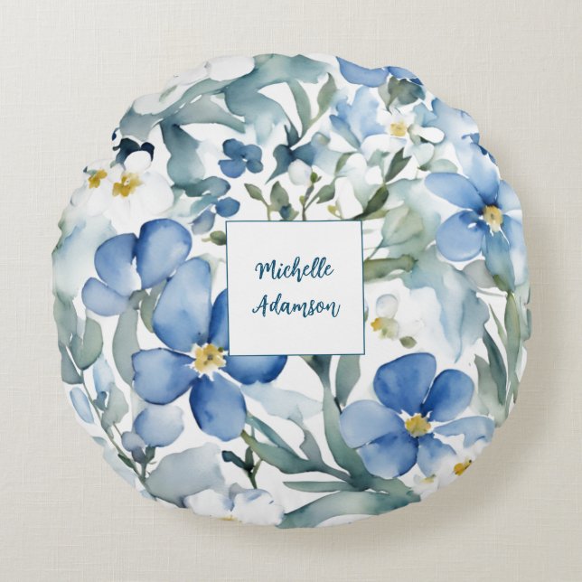 Retro Stilvolle Elegante Schlichte Blume Ihr Name Rundes Kissen (Vorderseite)