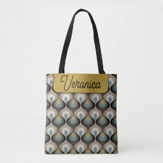 Retro-Stimmung Blau Braun Name Personalisiert Tasche