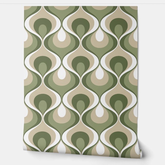 Retro-Stimmung Olive Sage Green Beige Tapete (Abrollen)