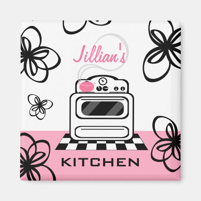 Retro Stove Modernes Pink & Black Kitchen Magnet (Vorne)