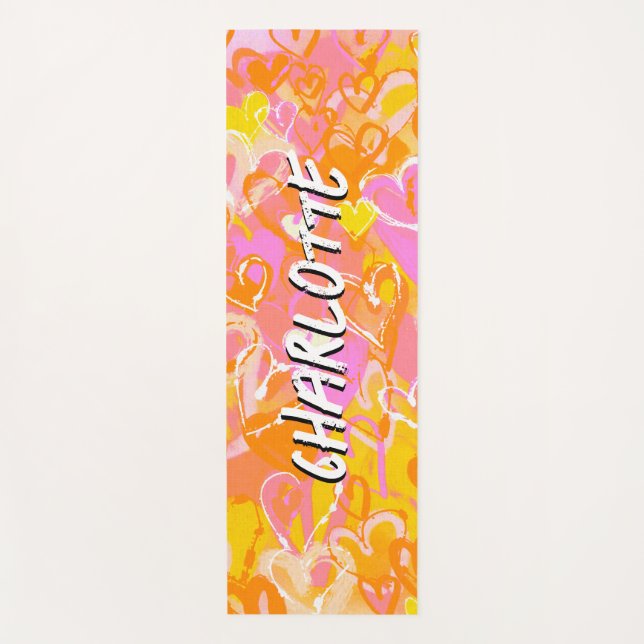 Retro-Strahlung: Gelbes Orange und rosa Graffiti Yogamatte (Vorderseite)