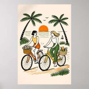 Retro-Strand-Fahrrad-Paar-Plakat, Sommer Küste Poster
