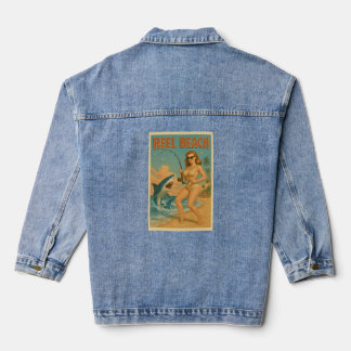 Retro-Strand-Hai-Fischerei-Pin-Up-Küstenleben Jeansjacke