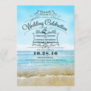 Retro Strand Hochzeit Einladungen blau ombre Meer