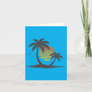 Retro-Strand-Palmen-Baum-Sonnenuntergang-Lustiger- Karte