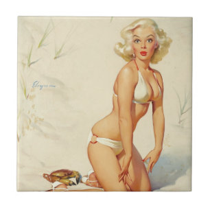 Retro-Strand-Pin-up-Girl Fliese