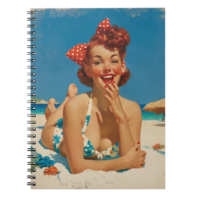 Retro-Strand-Pin-Up Notizblock (Vorderseite)