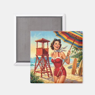 Retro-Strand-Rettungsschwimmer-Pin-Up-Girl Magnet