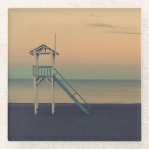 Retro-Strand-Rettungsturm-Sonnenuntergang Glasuntersetzer